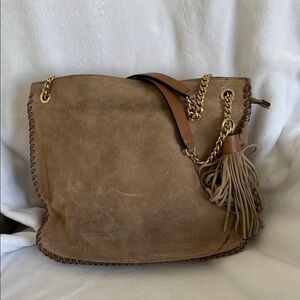 Brown Suede Tote Bag with Tassel